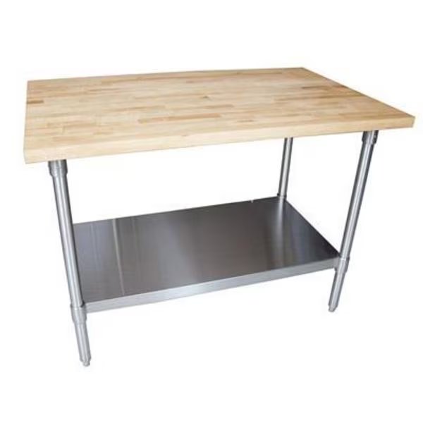 Hard Maple Flat Top Table W/Stainless Undershelf, Oil Finish 96